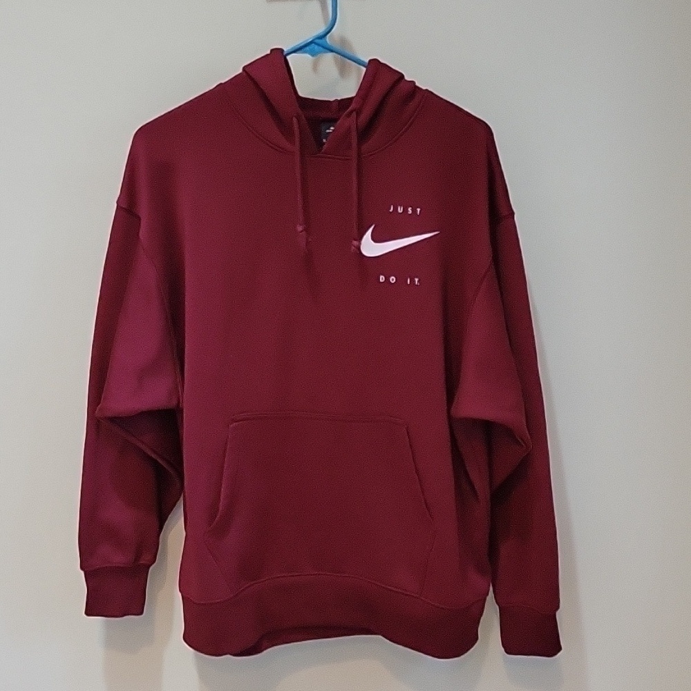 NIKE "just do it" burgundy hooded sweatshirt.  Size Medium.  Dri-fit - Picture 2 of 7